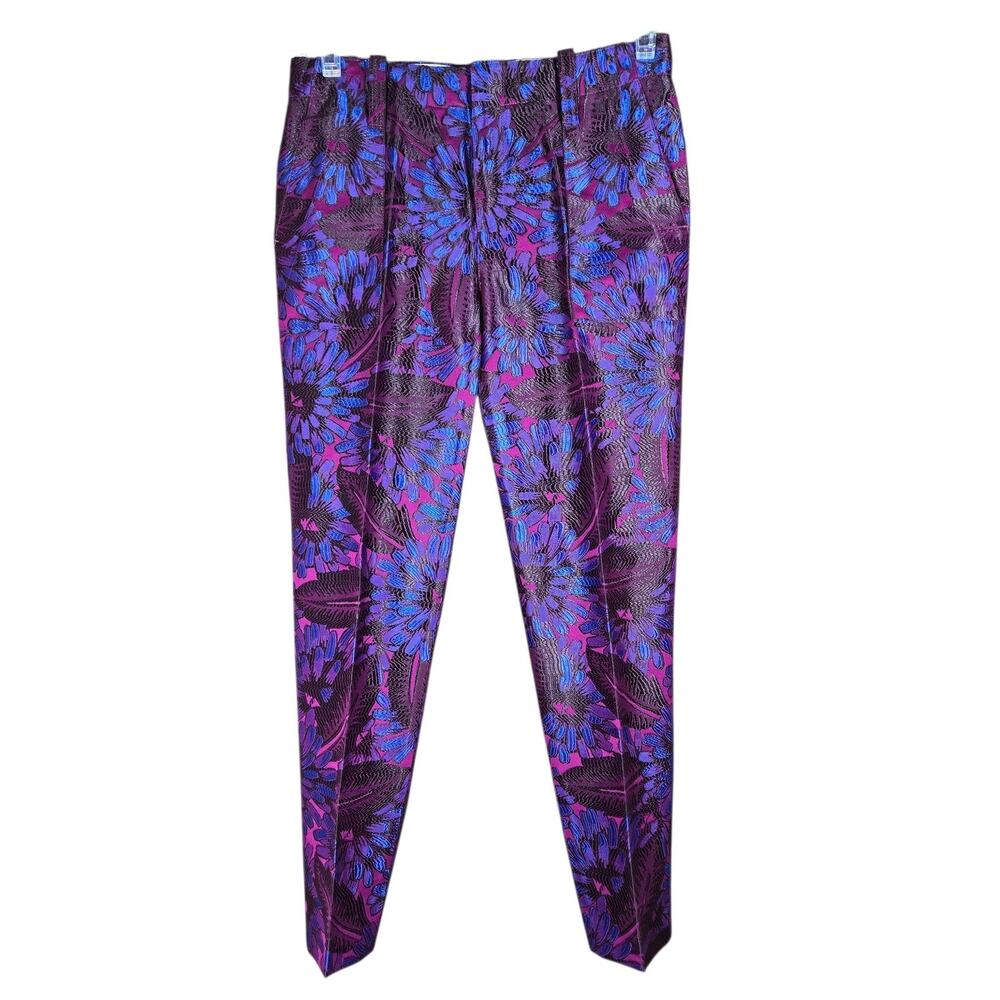 J Crew Pants Womens 2 Midnight Floral Purple Blue Jacquard Artsy Statement Dress
